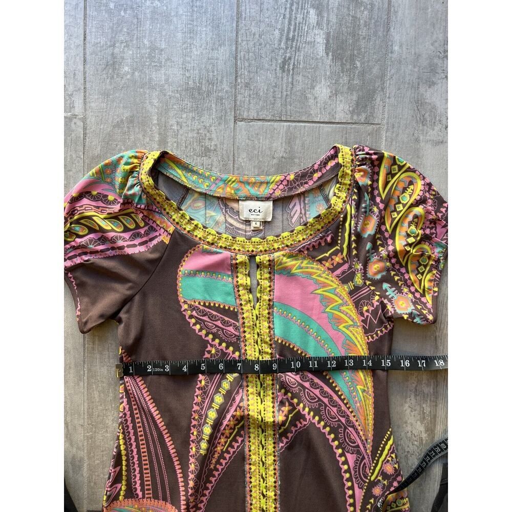 ECI NEW YORK Short Sleeve Boho Printed Sheath Dress Stretch Party Vacation 6 - Picture 8 of 9